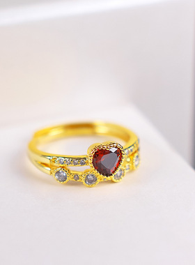 越南沙金红宝石日韩风现货女戒