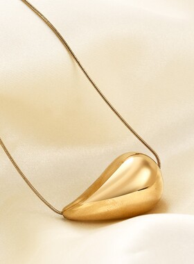 新款欧美跨境ins热卖空心水滴逗号不锈钢圆蛇链项链锁骨链百搭锁