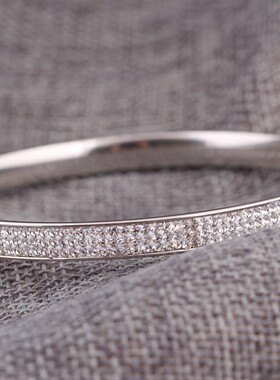 新款跨境欧美热卖时尚简约3排捷克钻6MM陶泥手镯手环不锈钢钛钢