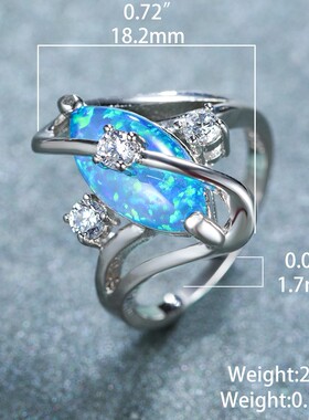 新款亚马逊白金椭圆S形澳宝+3小白钻戒指ins个性百搭指环单戒