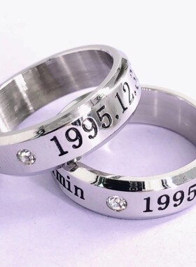 新款BTS防弹少年团周边戒指 不锈钢钛钢明星名字生日指环项链两用