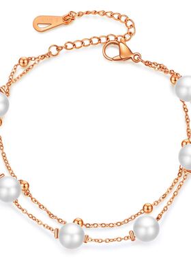 日韩风钛钢珍珠双层手环