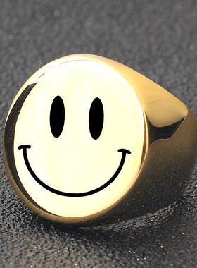 新款欧美跨境亚马逊热卖22MM圆形笑脸戒指时尚潮流不锈钢戒指指环