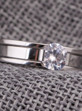 新款欧美ins个性8MM镶锆情侣对戒间金不锈钢戒指情人节礼物戒指女