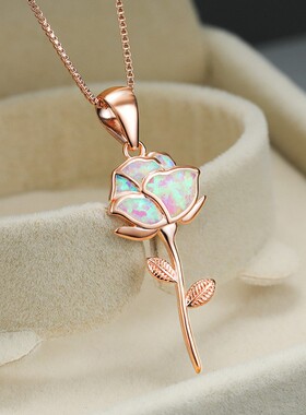 新款饰品时尚吊坠跨境配饰紫色澳宝玫瑰花欧美ins女项链