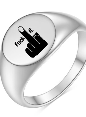 新款亚马逊跨境欧美12MM椭圆中指FUCK戒指男女创意时尚百搭女