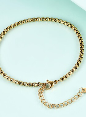 新款欧美热卖不锈钢18K金方珍珠链手链条潮流钛钢3MM女式手饰手链