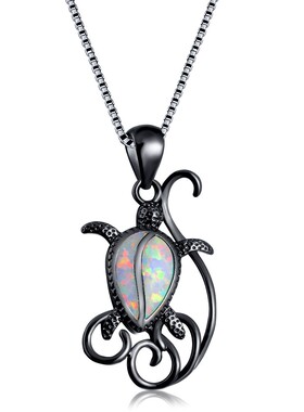 新款亚马逊创意时尚两块白色进口澳宝花纹乌龟吊坠项链时尚颈链