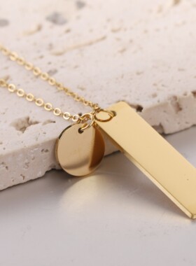 新款欧美跨境爱心12MM长条10MM刻字激光项链简约圆形不锈钢项链女