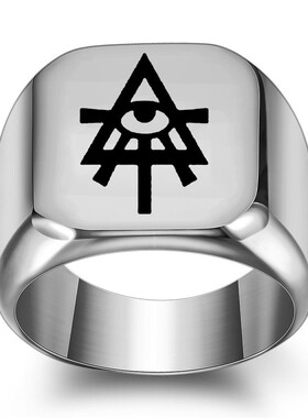 新款欧美ins创意神秘之眼钛钢戒指男士复古朋克方形18MM学生潮男
