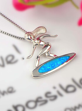 新款项链女欧美时尚饰品蓝色澳宝冲浪板女孩项链滑水吊坠欧珀项链