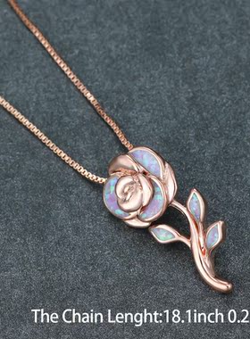 新款欧美时尚玫瑰金紫澳宝整朵玫瑰花吊坠项链简约高级感复古厂家