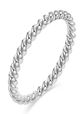 新款亚马逊ins简约时尚2MM圆珠扭纹情侣不锈钢戒指对戒女