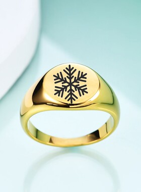 新款欧美不锈钢光面指环12MM椭圆钛钢18K金色指环女雪花戒指男女