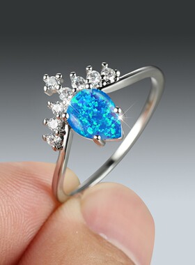 新款跨境白金V形圆形蓝澳宝马眼白钻戒指厂家