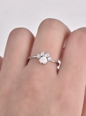 新款跨境欧美指环玫瑰金脚印心形澳宝戒指气质小众设计厂家