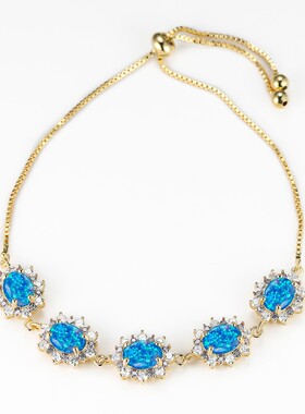 新款跨境SHEIN欧美时尚椭圆澳宝满钻五朵太阳花抽绳手链大方气质