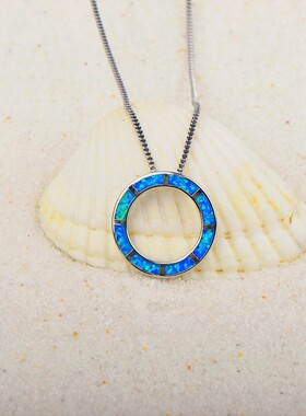 新款 ins风 爆款澳宝蓝色天堂环项链饰品镶进口欧泊