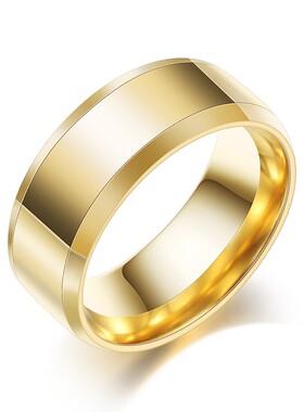 新款欧美ins钛钢戒指8mm光面戒指简约男百搭双斜边三色个性戒指女