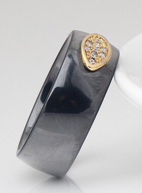 新款欧美跨境ins简约创意8MM蜂巢陶瓷指环百搭女不锈钢镶锆戒指女