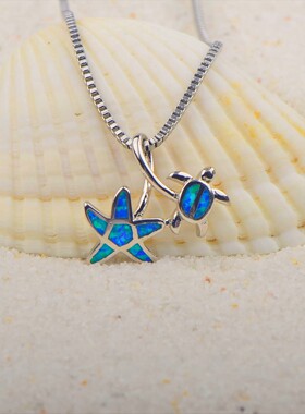 新款 欧美时蓝色澳宝乌龟海星项链乌龟吊坠毛衣链欧珀项链