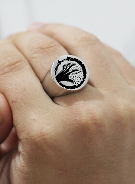 新款欧美跨境热卖22MM圆形简约一手抓天男士戒指复古时尚个性潮流