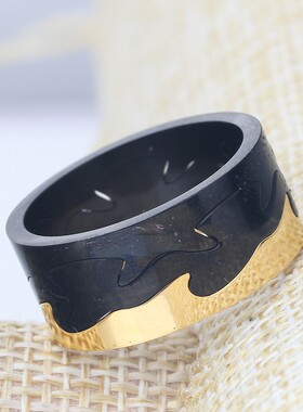 新款厂家 9MM不锈钢个性双色裂纹304不锈钢戒指欧美潮男百搭指环