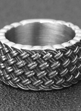新款欧美11MM复古简约设计爱之交织指环编织男不锈钢时尚戒指热卖