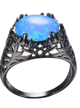 新款跨境12MM四爪白色澳宝蛋白石戒指女式百搭指环