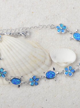 新款Opal澳宝夏威夷海龟和花手链澳宝手链时尚彩宝饰品镶进口欧泊