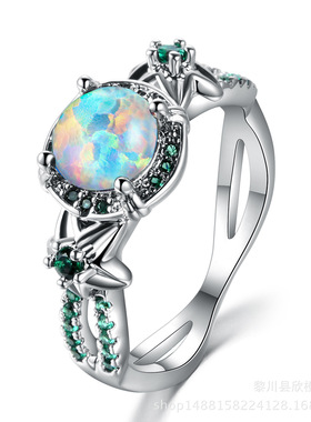 配饰欧美风蓝色花边白金锆石戒指