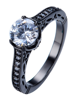 时尚欧美黑金锆石戒指