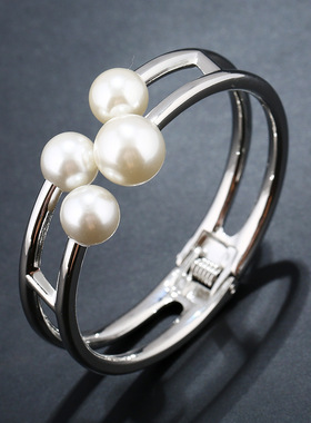 欧美风合金珍珠多层开口手环