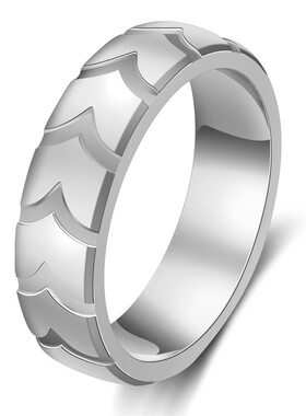 新款跨境欧美6MM个性情侣钛钢戒指规则轮胎纹18K金304不锈钢戒指