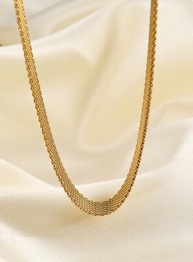 新款欧美简约镂空宽金属8MM项链女Choker颈链锁骨链ins钛钢脖链项