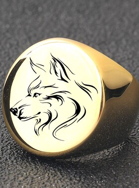 新款厂家不锈钢男士戒指光面钛钢22MM草原动物个性狼头霸气指环女