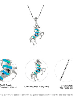 白金蓝色项链天然欧泊吊坠