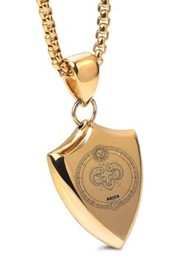新款金色简约个性朋克三角形个性盾牌十二星座钛钢吊坠男个性项链