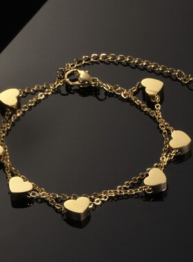 新款跨境亚马逊热卖欧美时尚个性潮流爱心穿孔7MM不锈钢钛钢手链