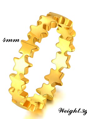新款欧美跨境ins网红个性简约4MM星星18K金不锈钢时尚戒指女