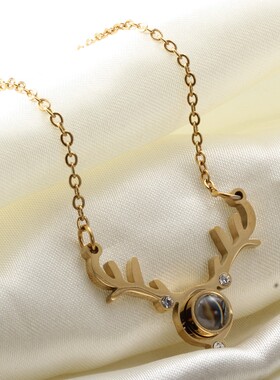 新款抖音爱的记忆项链百100种语言我爱你投影吊坠一鹿有你钛钢锁