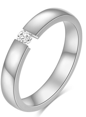 新款欧美跨境简约时尚3MM光面镶钻百搭可激光Logo不锈钢戒指