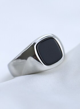 新款厂家 欧美复古几何方形12MM镶钻不锈钢戒指指环百搭时尚热卖