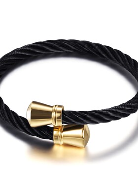 新款厂家 欧美跨境简约时尚个性钢丝电缆线锥头开口可调手镯