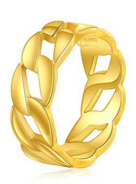 新款欧美亚马逊简约百搭不锈钢8MM编制古巴链条气质戒指指环