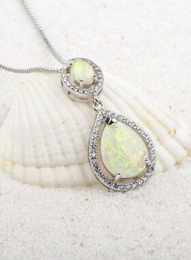 新款项链女欧美时尚饰品白色澳宝水滴项链海洋吊坠毛衣链欧珀