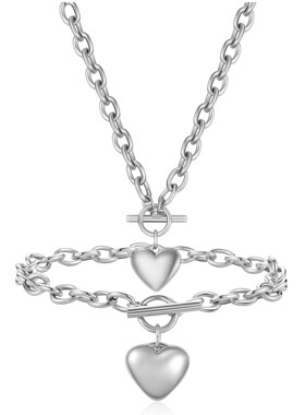 新款 欧美18K金不锈钢OT扣项链手链心形套装钛钢时尚女