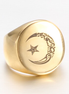 新款欧美跨境星星月亮光面钛钢戒指不锈钢22MM简约复古圆形戒指女