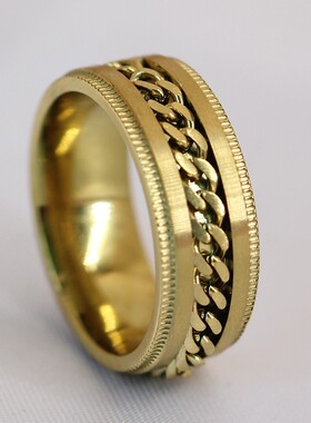 新款欧美跨境ins304不锈钢钛钢8MM链条情侣对戒戒指不锈钢指环女