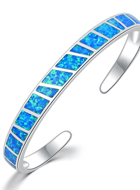 白金蓝色欧泊韩版哪吒配饰手镯